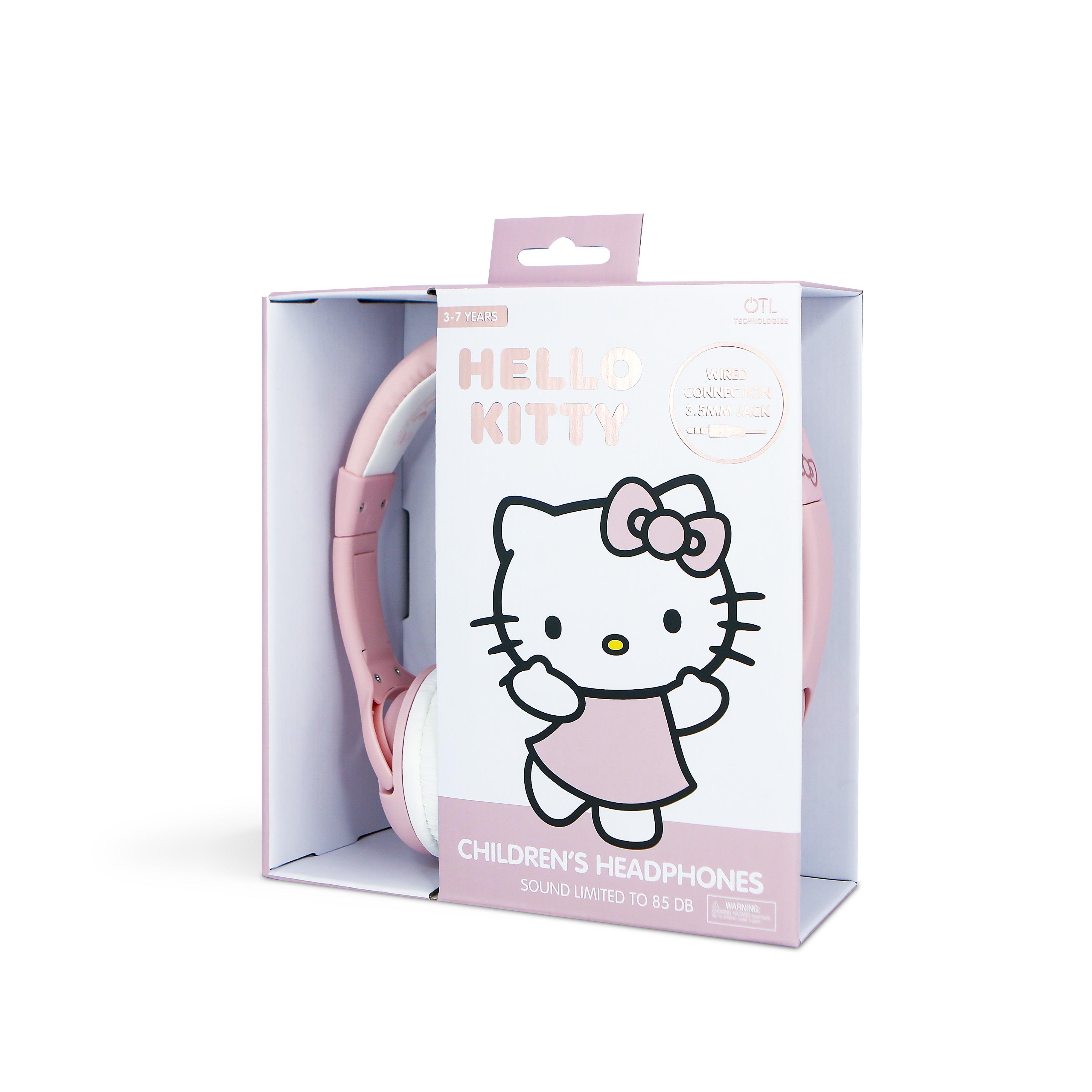 Hello Kitty Soft Pink & Rose Gold Kids Wired Headphones - childrensheadphones.co.uk