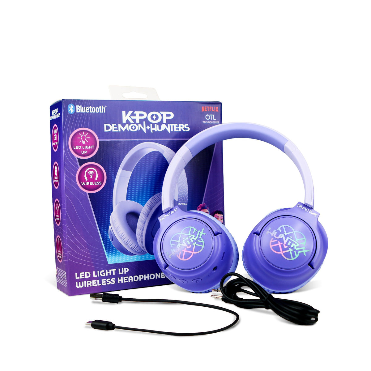 KPop Demon Hunters HUNTR/X LED Light-Up Wireless Bluetooth Headphones – Lilac