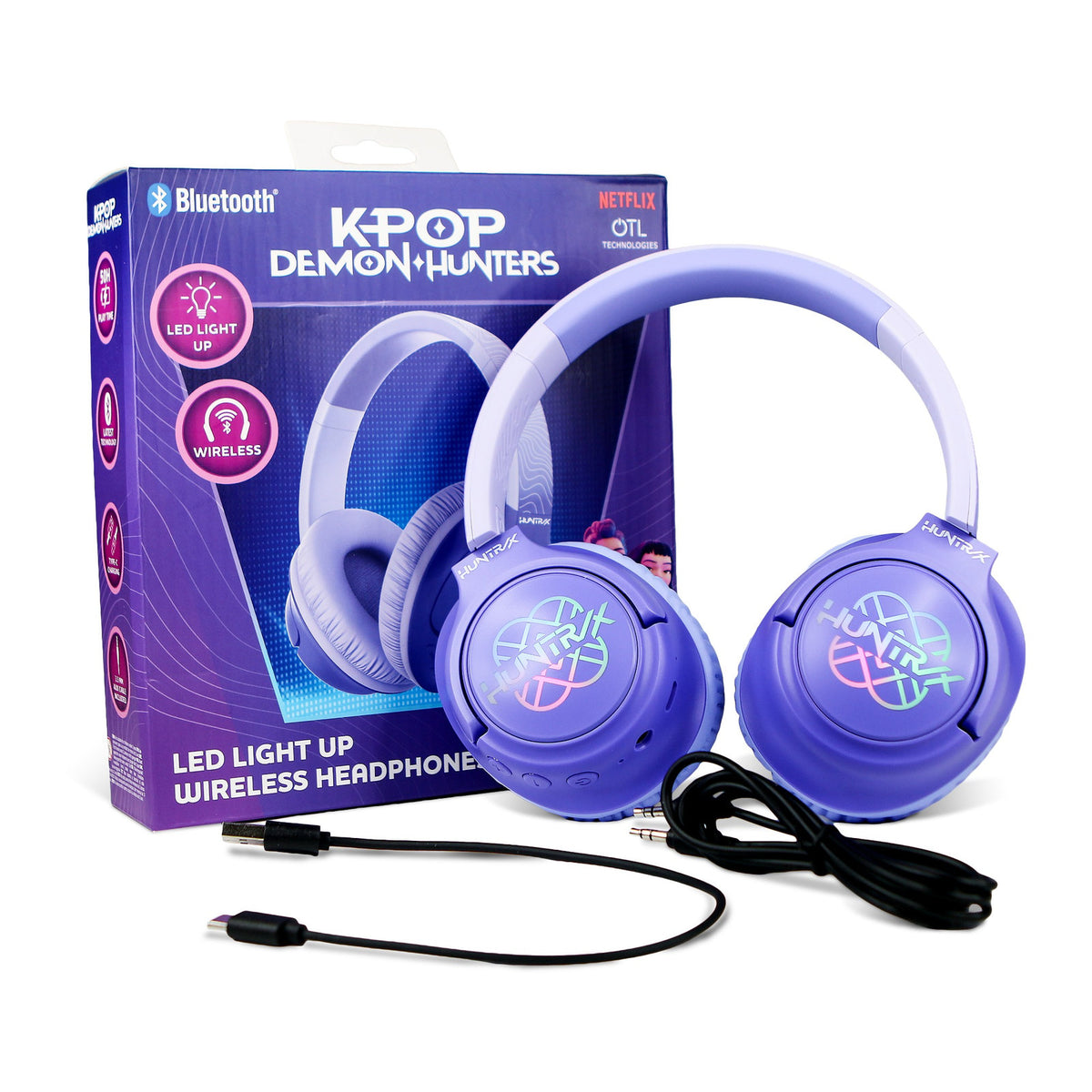 KPop Demon Hunters HUNTR/X LED Light-Up Wireless Bluetooth Headphones – Lilac