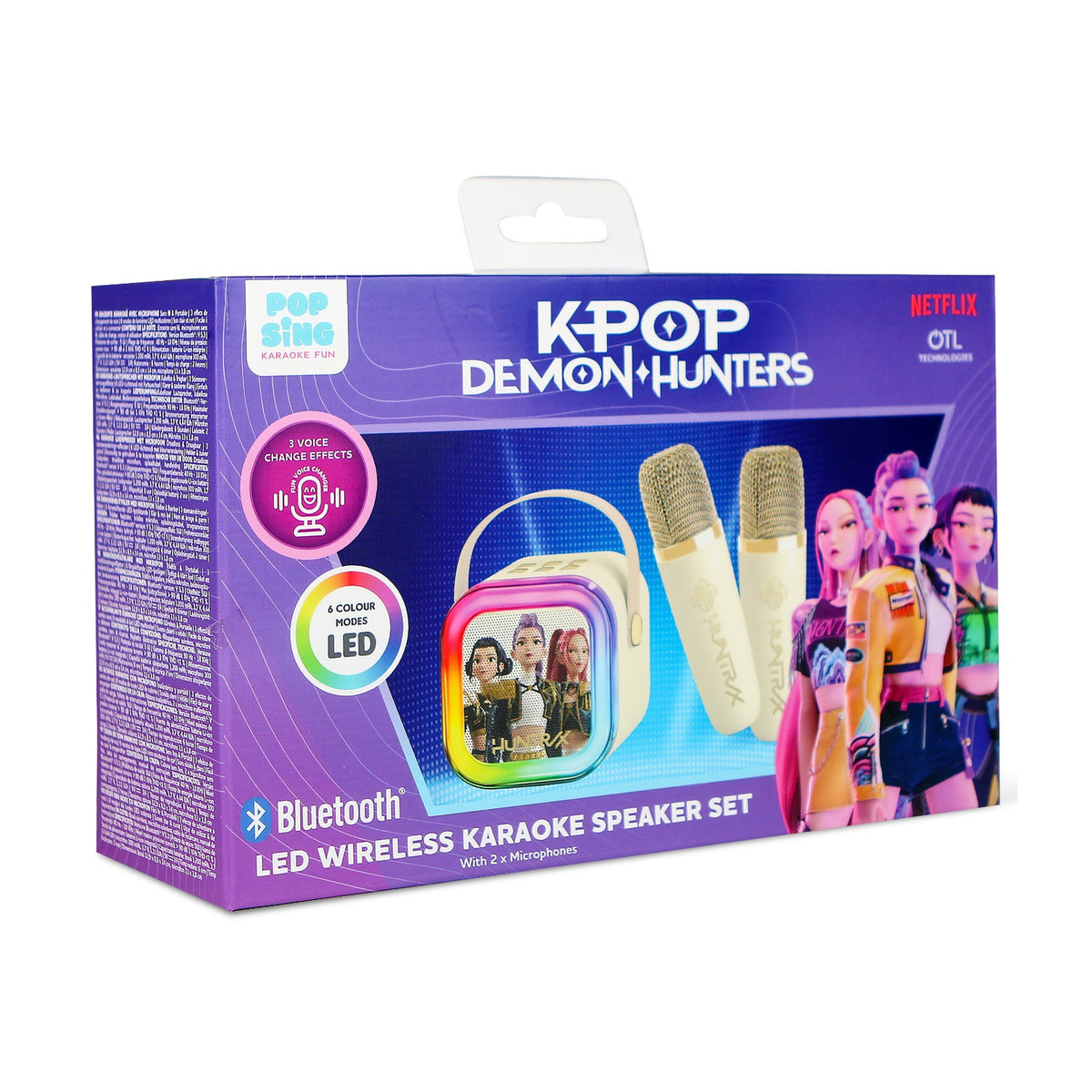 KPop Demon Hunters HUNTR/X Golden LED Wireless Karaoke Speaker Set with 2 Microphones – Cream