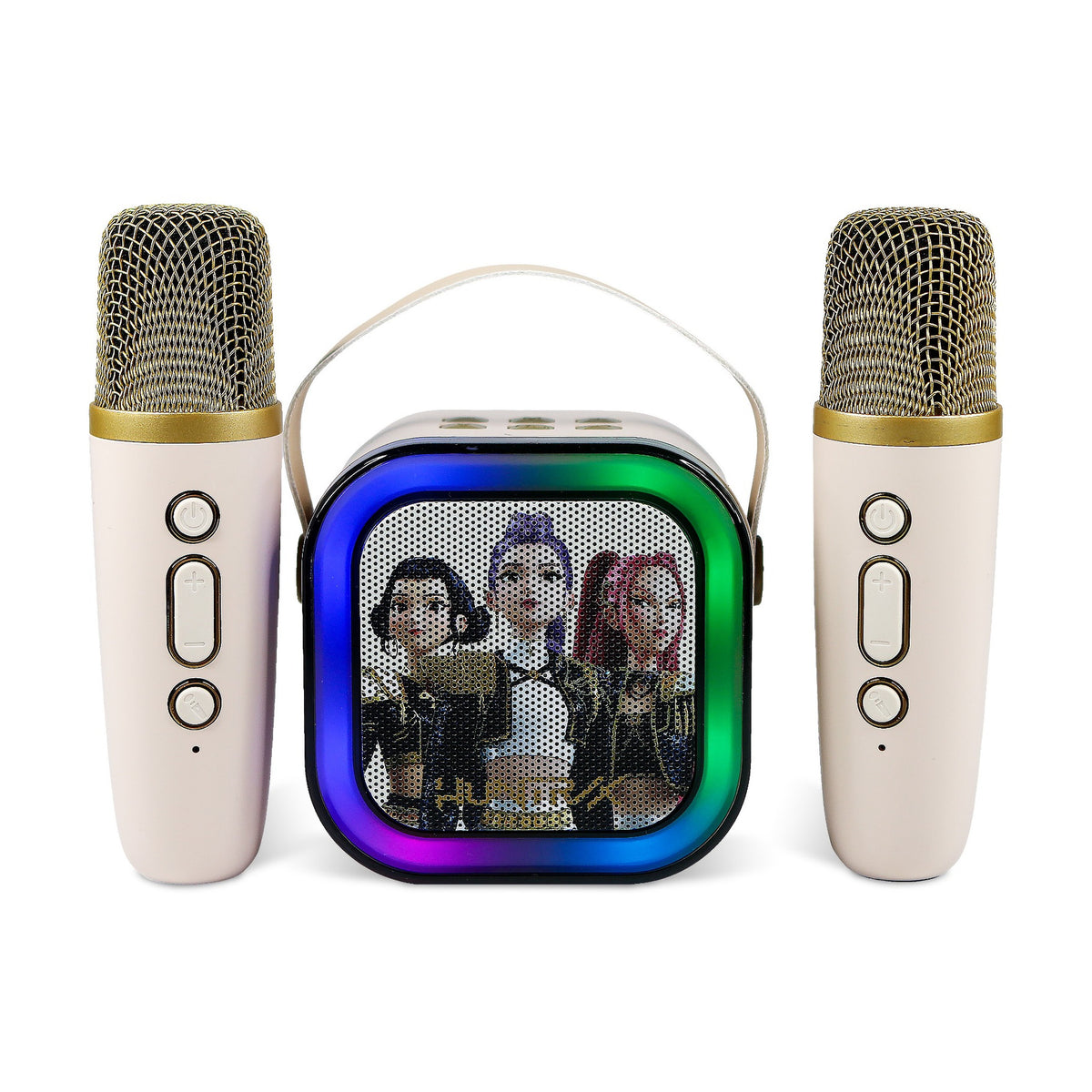 KPop Demon Hunters HUNTR/X Golden LED Wireless Karaoke Speaker Set with 2 Microphones – Cream