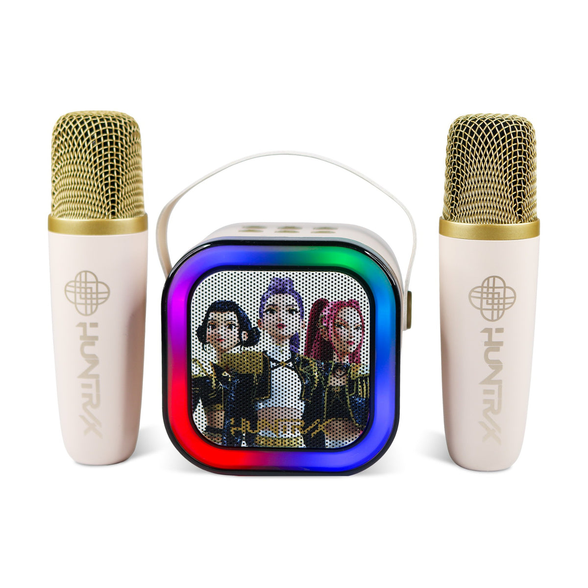 KPop Demon Hunters HUNTR/X Golden LED Wireless Karaoke Speaker Set with 2 Microphones – Cream