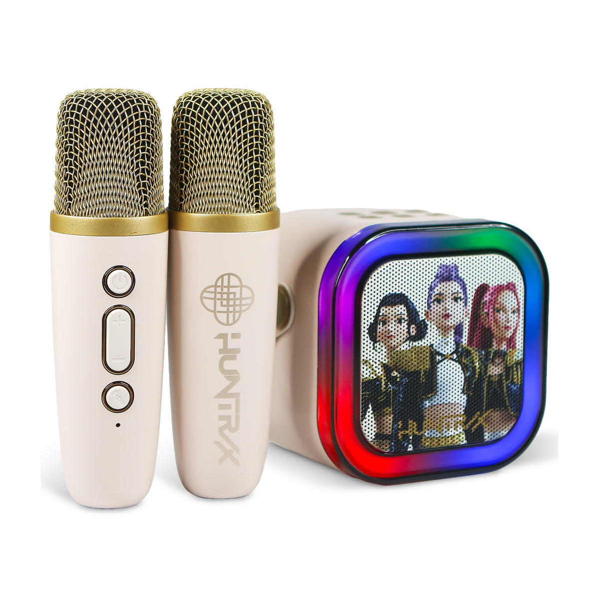 KPop Demon Hunters HUNTR/X Golden LED Wireless Karaoke Speaker Set with 2 Microphones – Cream