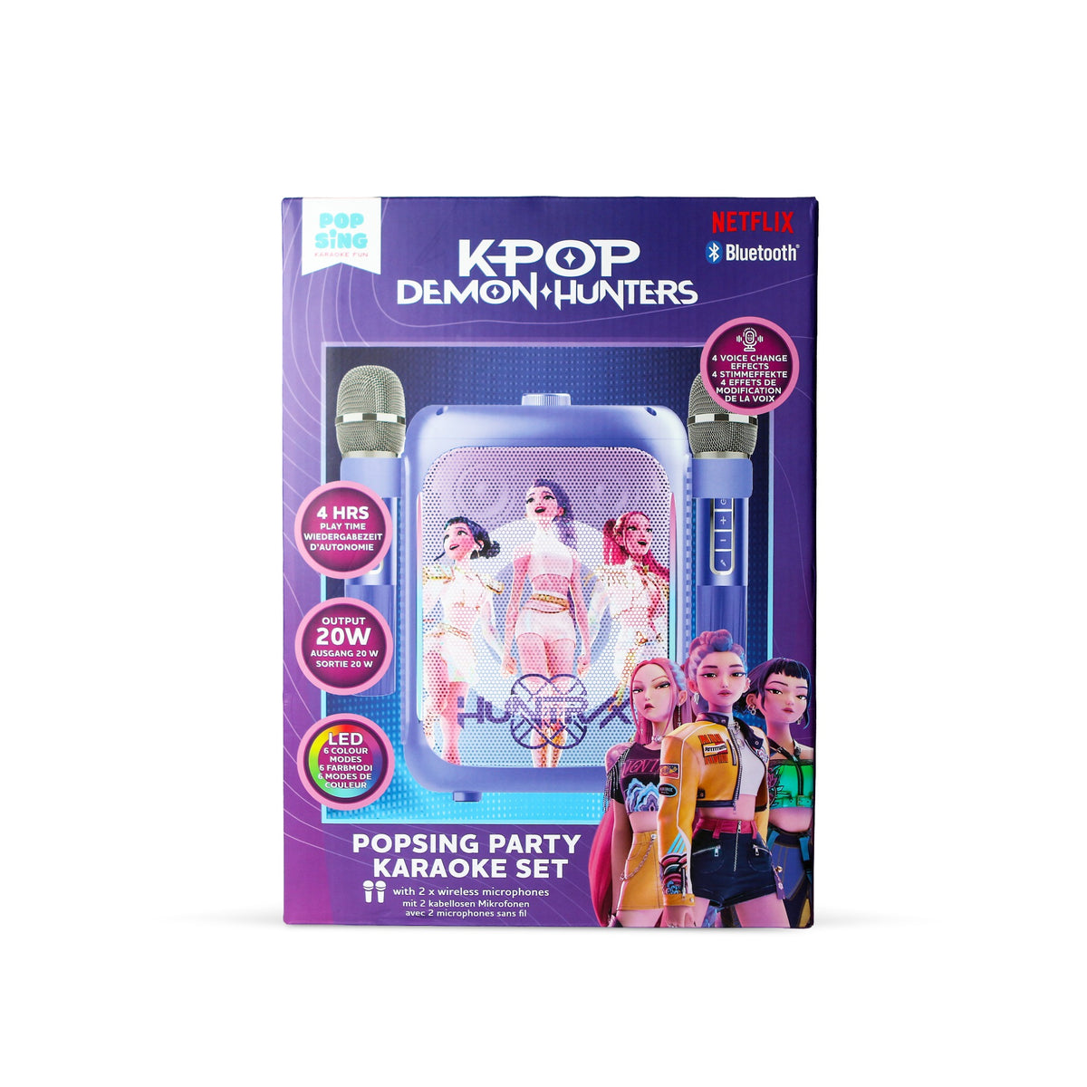 KPop Demon Hunters HUNTR/X PopSing Party Karaoke Set with 2 Wireless Microphones – Purple