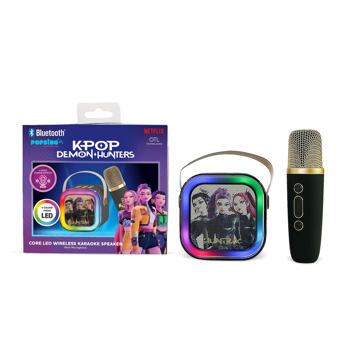 KPop Demon Hunters HUNTR/X LED Wireless Karaoke Speaker Set with 1 Microphone – Black