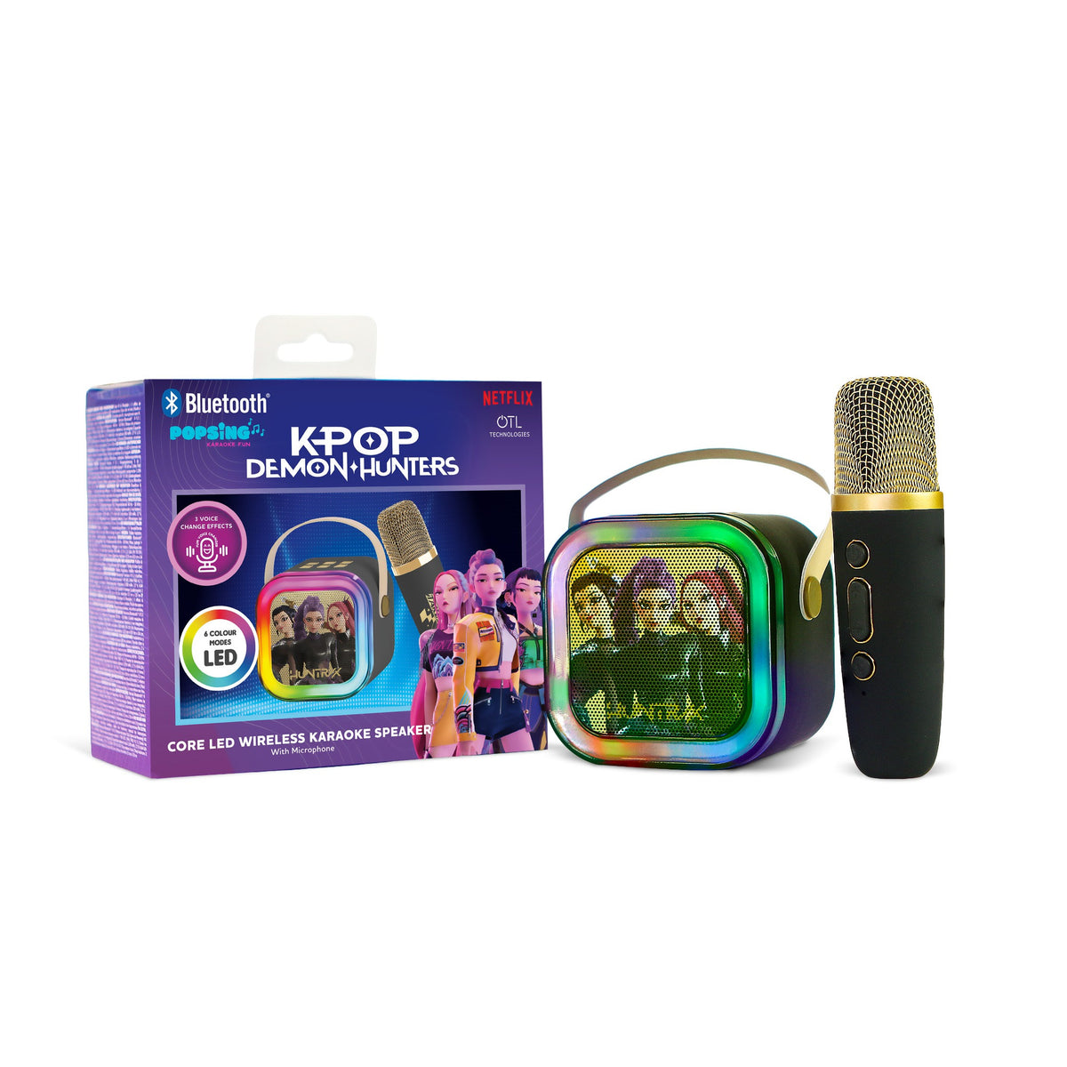 KPop Demon Hunters HUNTR/X LED Wireless Karaoke Speaker Set with 1 Microphone – Black