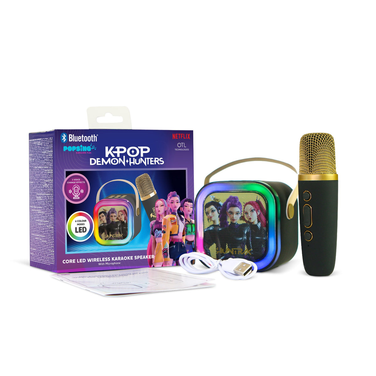 KPop Demon Hunters HUNTR/X LED Wireless Karaoke Speaker Set with 1 Microphone – Black