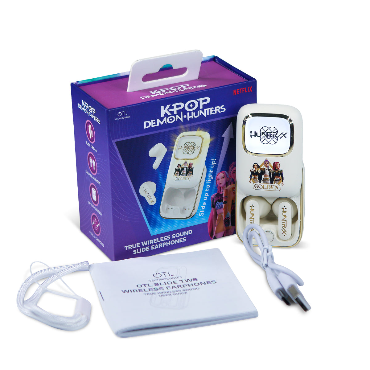 KPop Demon Hunters Golden HUNTR/X Slide TWS Wireless Earphones – Cream