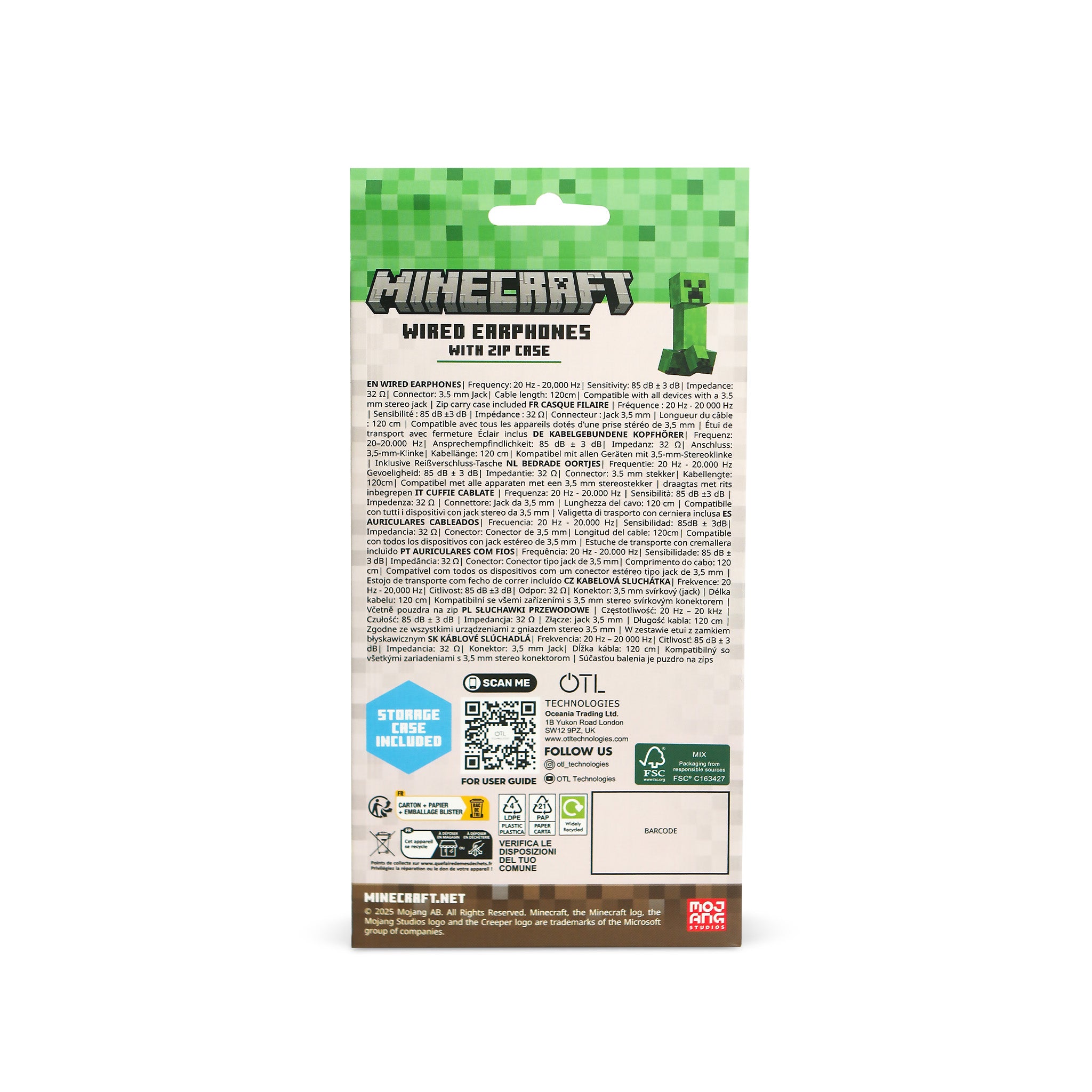 Minecraft Core Character Wired Earphones with Zip Case