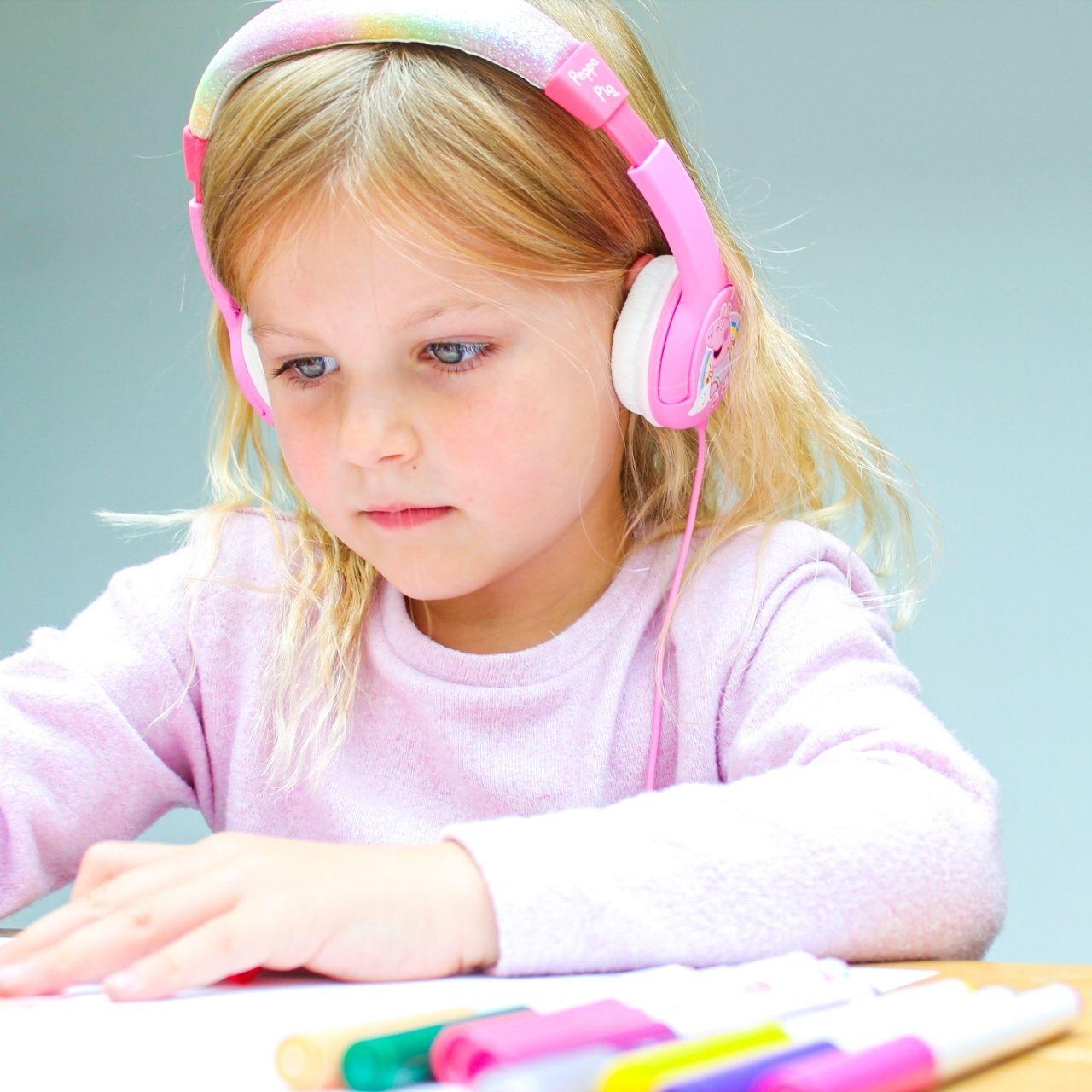 Peppa Pig Glitter Rainbow Peppa Pink Kids Headphones - childrensheadphones.co.uk