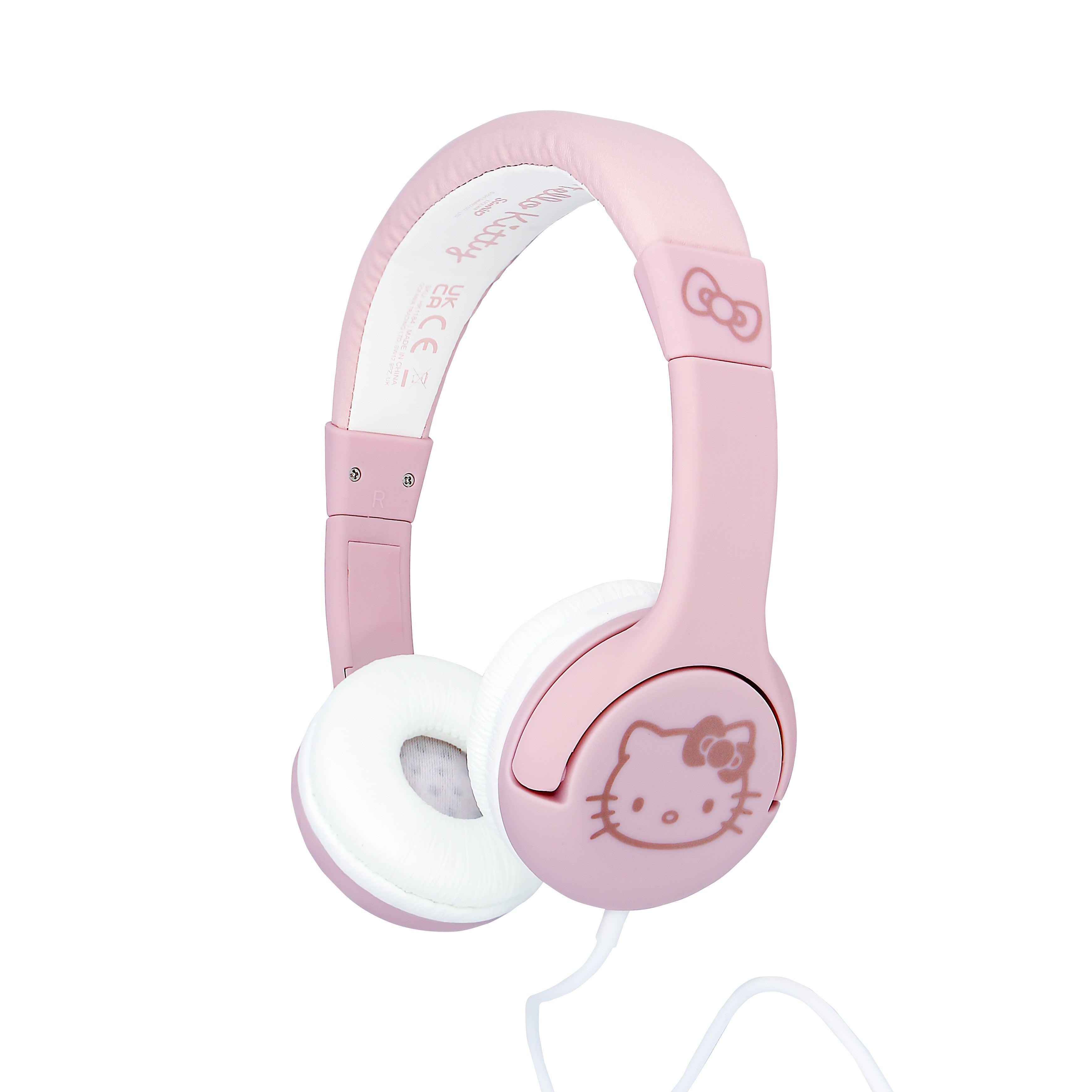Hello Kitty Soft Pink & Rose Gold Kids Wired Headphones - childrensheadphones.co.uk