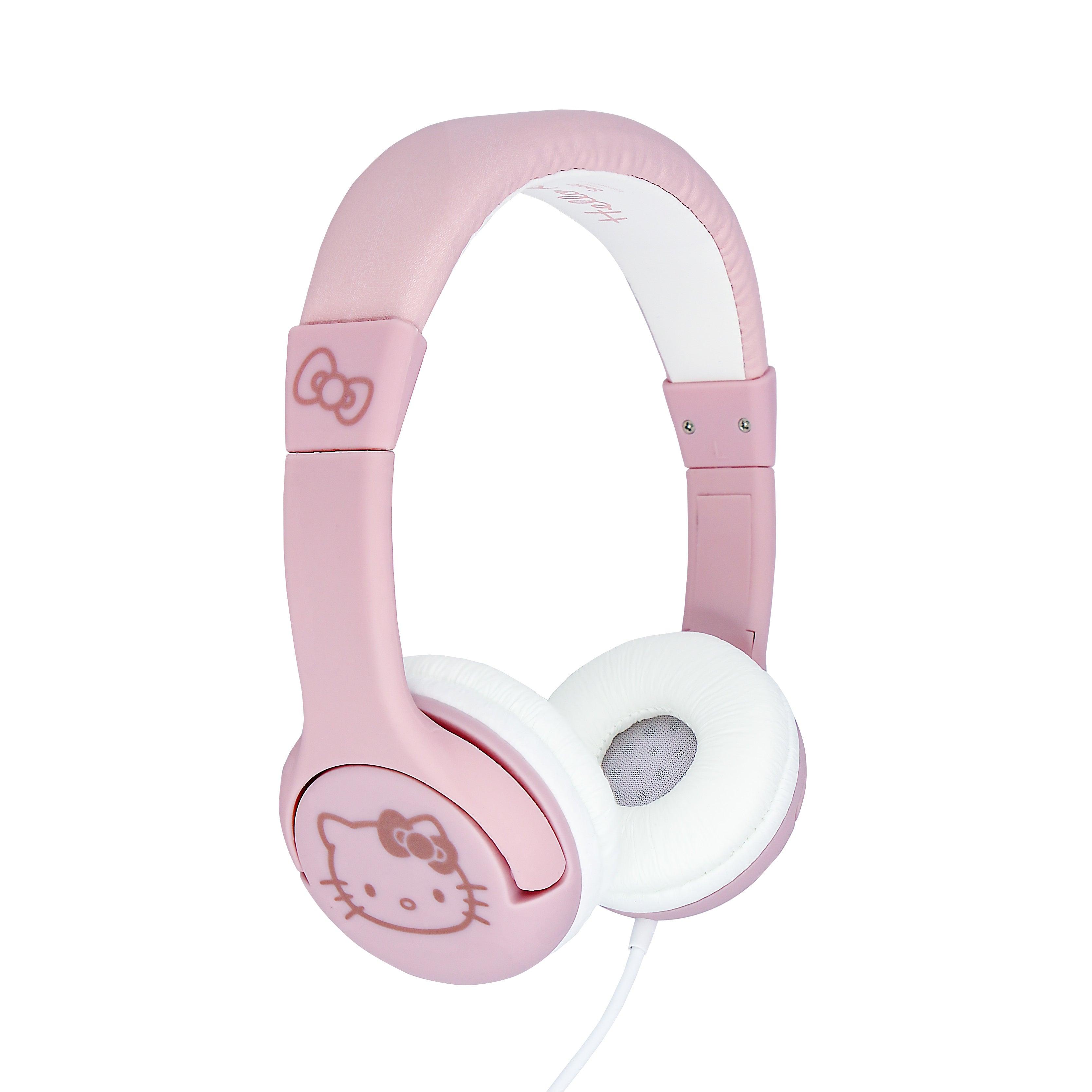 Hello Kitty Soft Pink & Rose Gold Kids Wired Headphones - childrensheadphones.co.uk