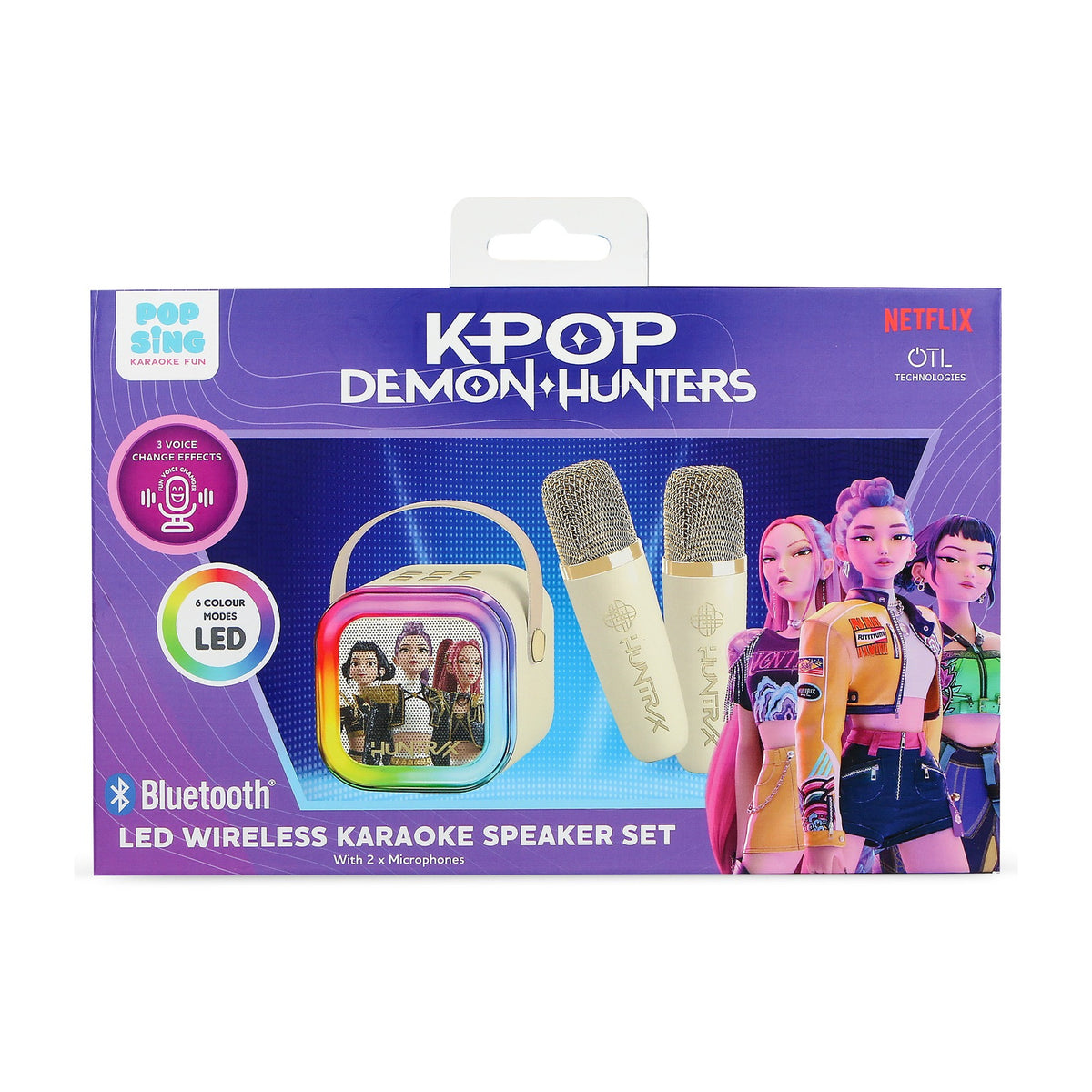 KPop Demon Hunters HUNTR/X Golden LED Wireless Karaoke Speaker Set with 2 Microphones – Cream