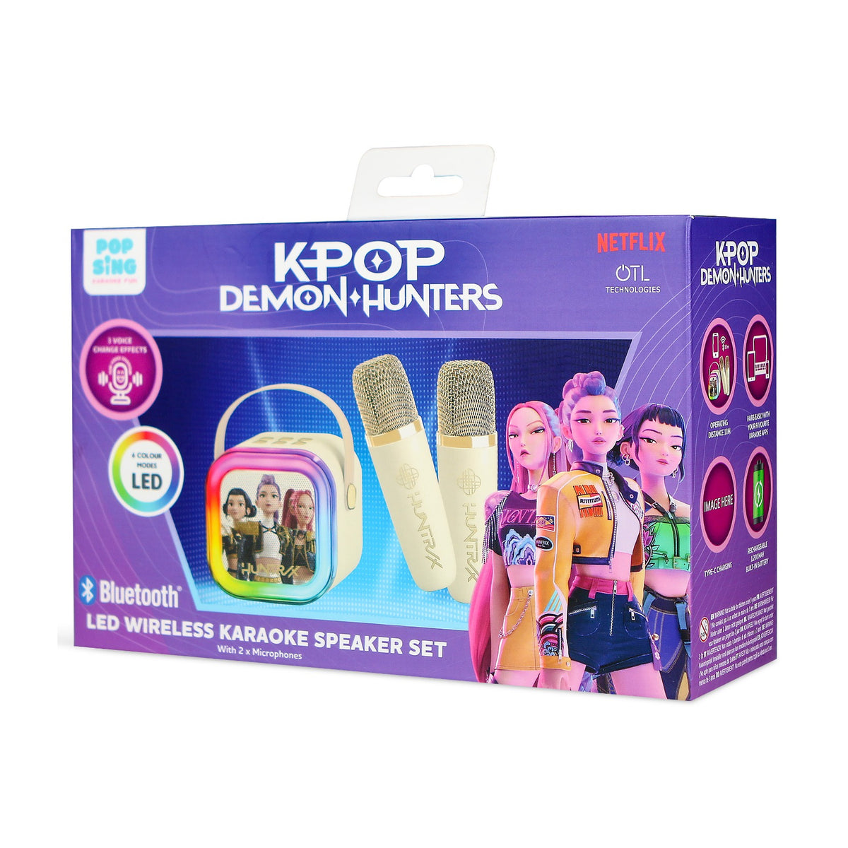 KPop Demon Hunters HUNTR/X Golden LED Wireless Karaoke Speaker Set with 2 Microphones – Cream