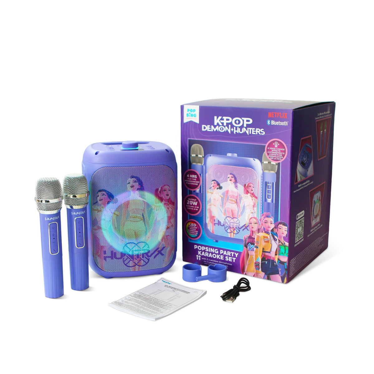KPop Demon Hunters HUNTR/X PopSing Party Karaoke Set with 2 Wireless Microphones – Purple