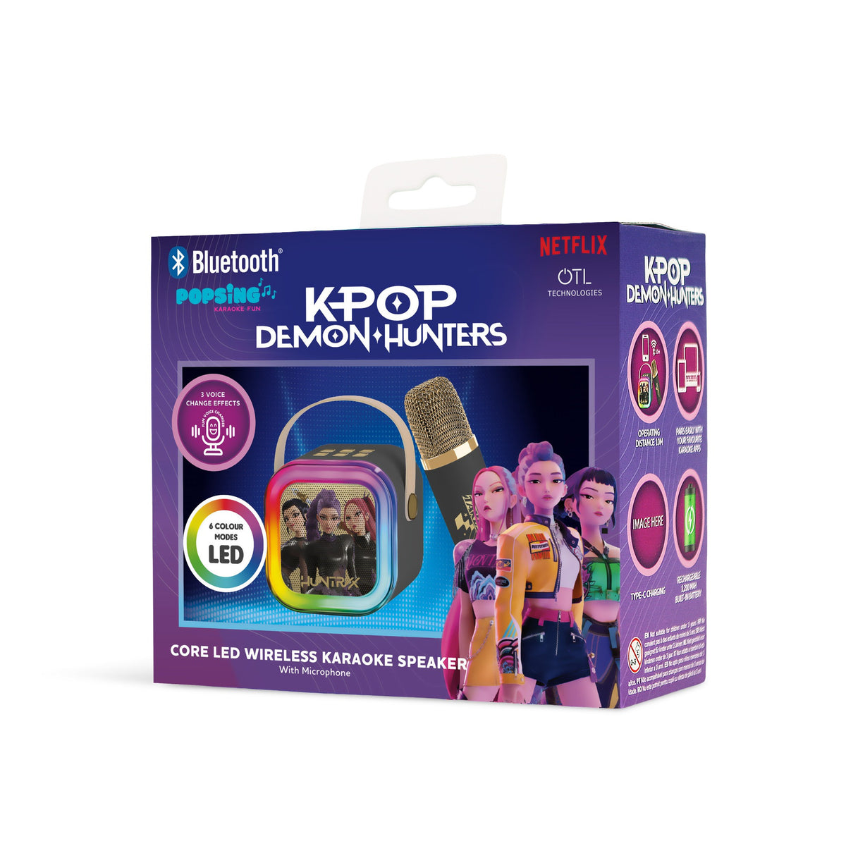 KPop Demon Hunters HUNTR/X LED Wireless Karaoke Speaker Set with 1 Microphone – Black