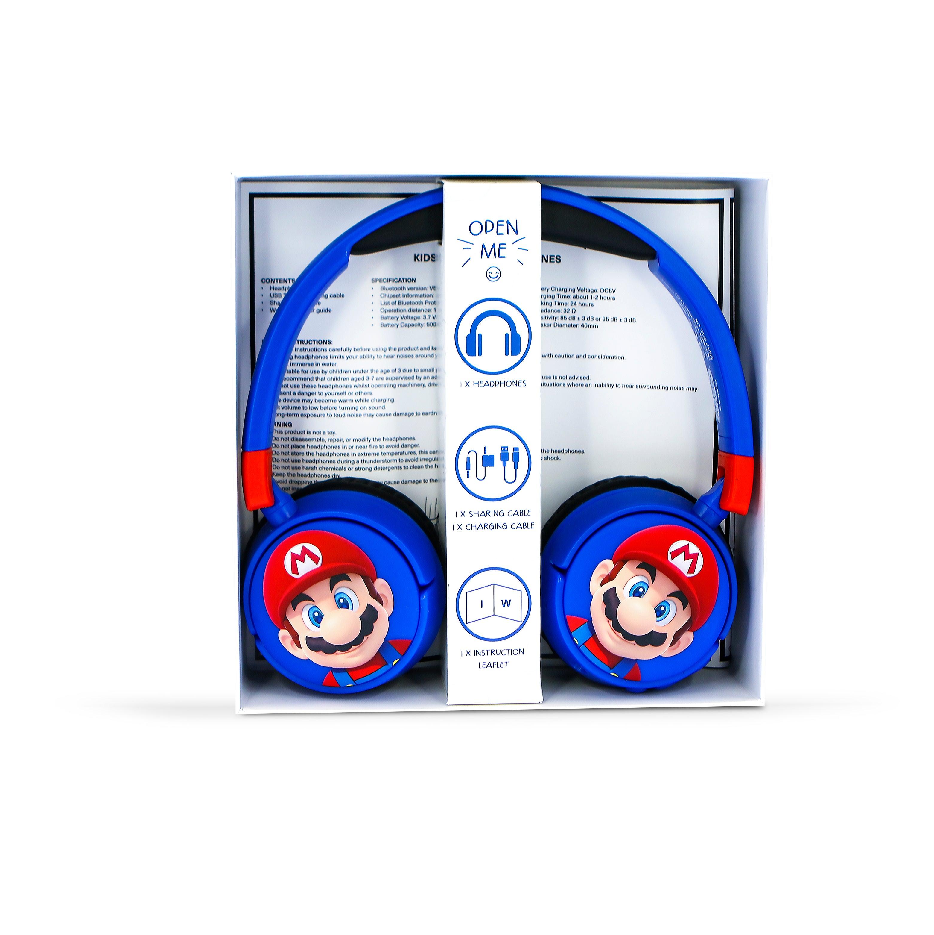 Super Mario Kids Wireless Headphones - Blue - childrensheadphones.co.uk