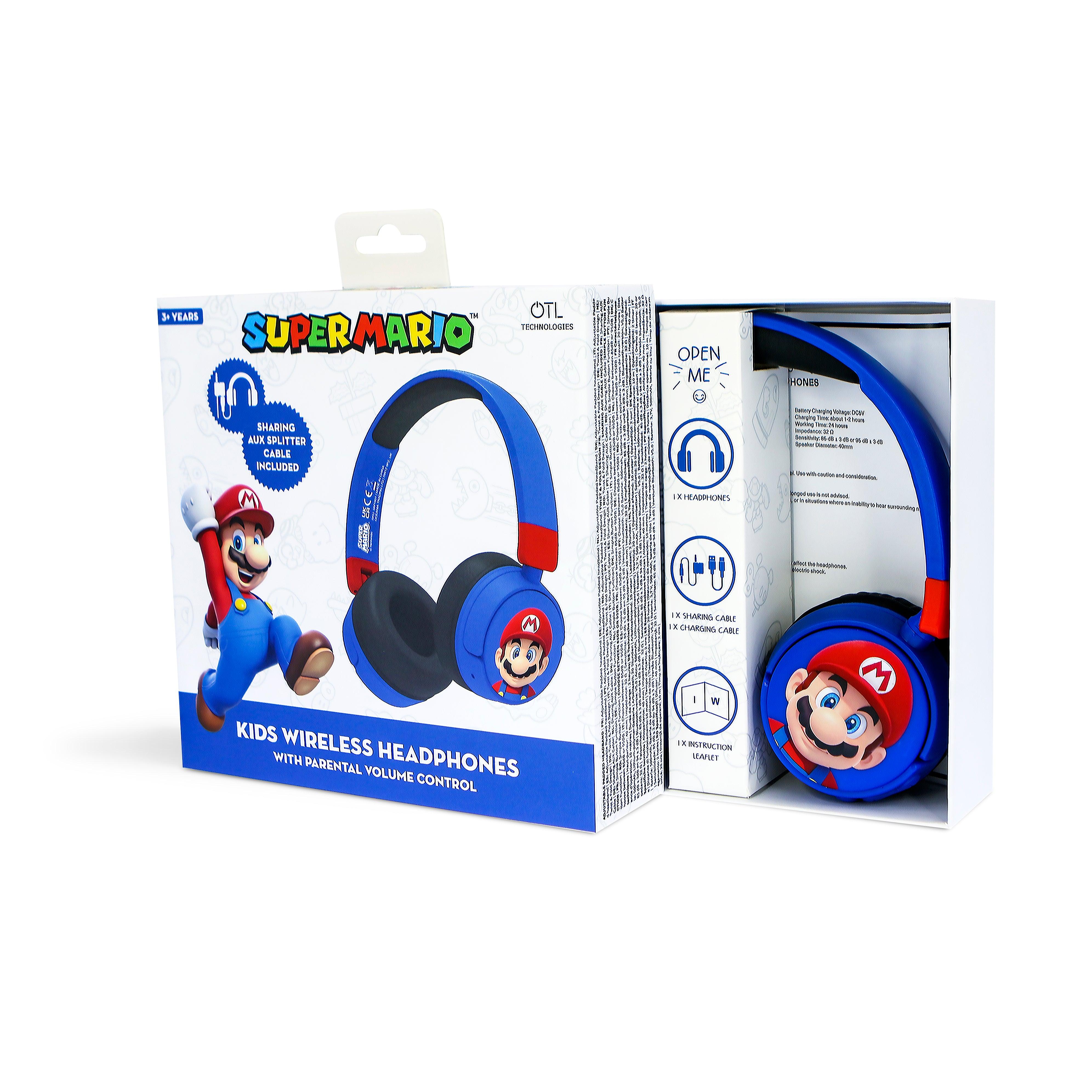 Super Mario Kids Wireless Headphones - Blue - childrensheadphones.co.uk