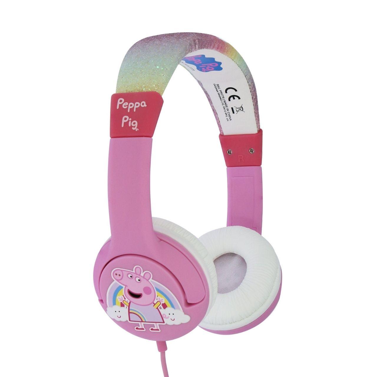 Peppa Pig Glitter Rainbow Peppa Pink Kids Headphones - childrensheadphones.co.uk